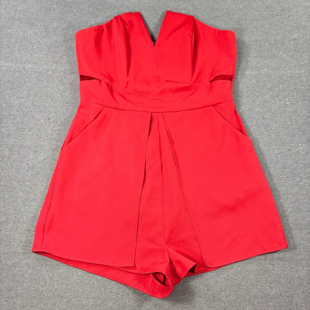 Luxxel Romper Womens Small Red‎ Strapless Cutout V-Neck Mini